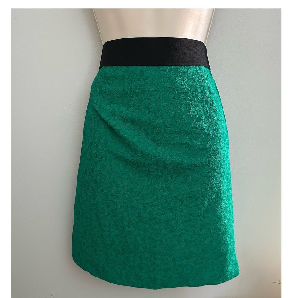 Alfani Skirt Womens 14P Green Textured Lace Pencil Retro Preppy Classic Twee